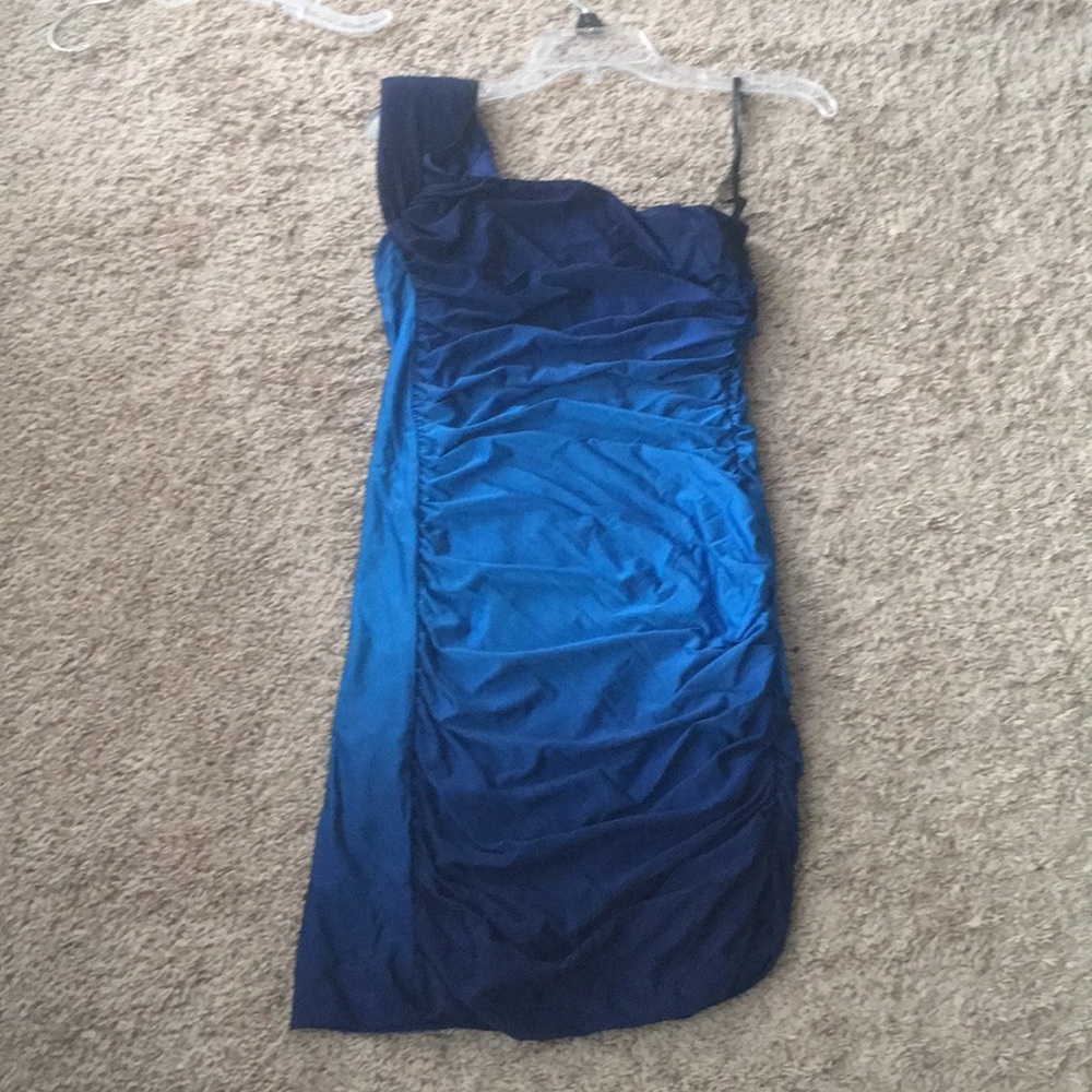 Blue ombré one shoulder mini dress